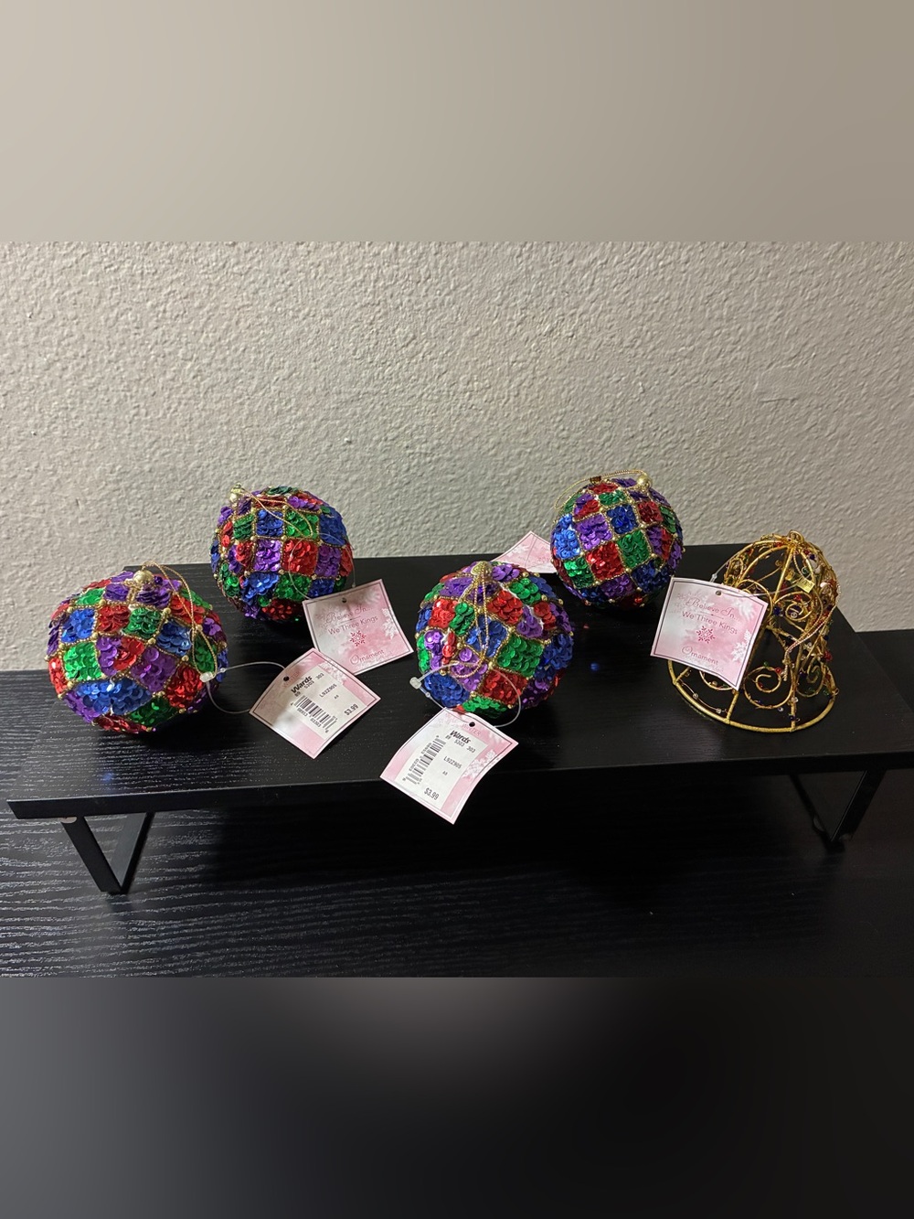Montgomery Wards We Three Kings Vintage Sequin Christmas Tree Ornaments